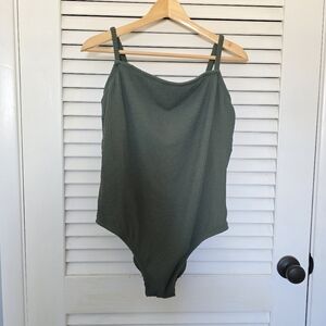 KONA SOL Women's Swimsuit Sage Green One-Piece Pucker Texture EUC